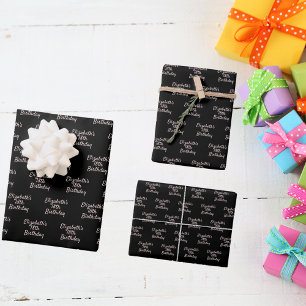 Feuille De Papier Cadeau Noir rose d'or script minimaliste