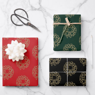 Feuille De Papier Cadeau Noir rouge rouge vert noir couronne à feuillage pe