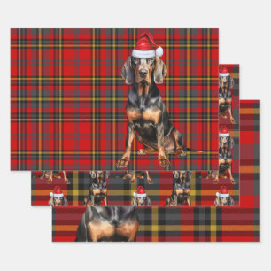 Feuille De Papier Cadeau Noir Tan Coonhle de Noël Chien de vacances Plaid