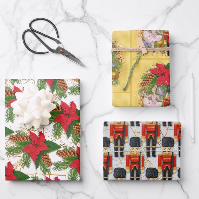 Feuille De Papier Cadeau Noisette Sugar Plum Fée Poinsettie Noël (Recto)