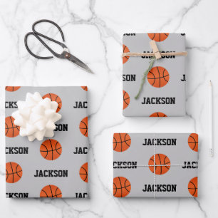 Feuille De Papier Cadeau Nom du basket-ball Motif Enfants Gris