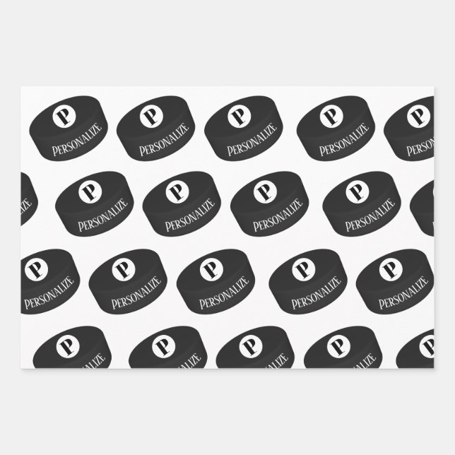 Feuille De Papier Cadeau Nom du hockey sur glace sur mesure Monogramme Cana (Devant)
