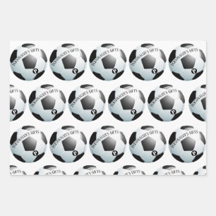 Feuille De Papier Cadeau Nom du monogramme personnalisé du football de foot