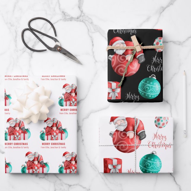 Feuille De Papier Cadeau Nom du Motif de dessin animé de la jolie Père Noël (Recto)