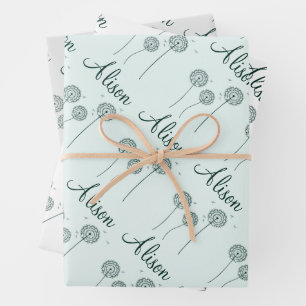 Feuille De Papier Cadeau Nom floral minimaliste Gris à la menthe blanc