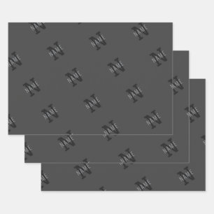 Feuille De Papier Cadeau Nom gris et Motif de monogramme