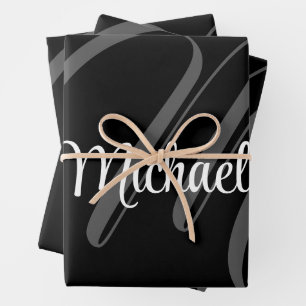 Feuille De Papier Cadeau Nom initial de monogramme moderne minimaliste
