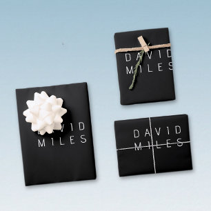 Feuille De Papier Cadeau Nom modifiable minimaliste moderne Noir & Blanc