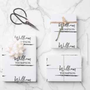 Feuille De Papier Cadeau Nom monographique moderne noir et blanc