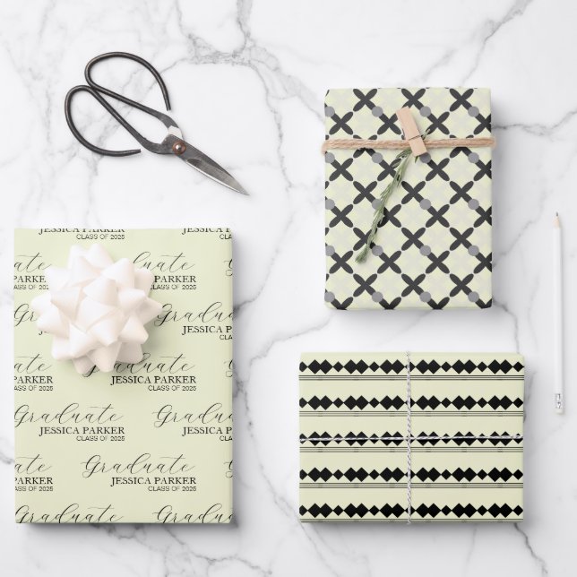Feuille De Papier Cadeau Nom personnalisé Élégant diplômé (Recto)