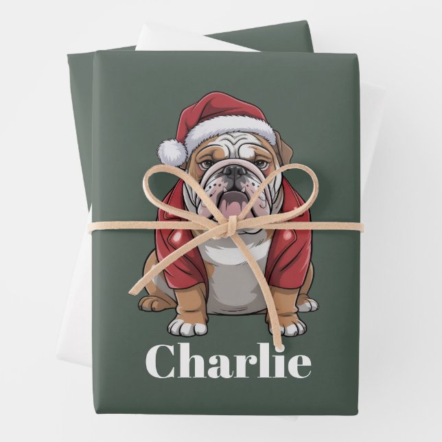 Feuille De Papier Cadeau Nom personnalisé Français Bulldog Chien Noël (En situation)