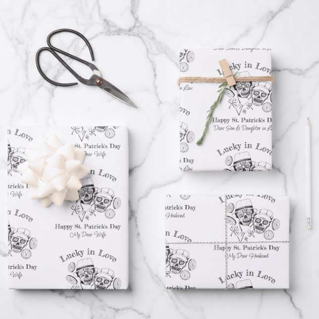 Feuille De Papier Cadeau Nom personnalisé Irlandais Sugar Skull Couple Luck (Recto)