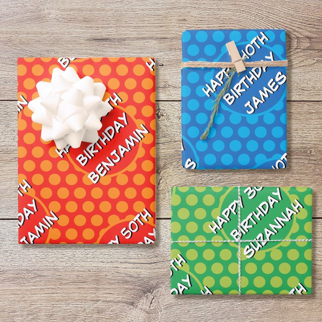 Feuille De Papier Cadeau Nom personnalisé Tout âge Anniversaire Style BD (Créateur téléchargé)