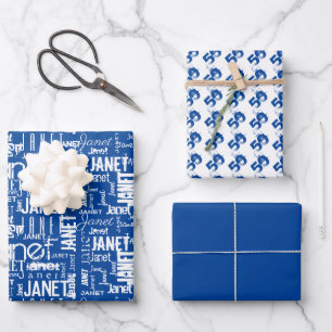 Feuille De Papier Cadeau Nom Typographie Bleu Blanc Mot Cloud 50ème