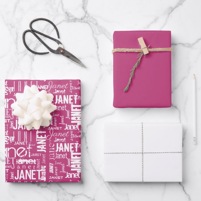 Feuille De Papier Cadeau Nom Typographie Rose Blanc Mot Cloud (Recto)