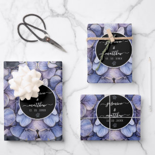 Feuille De Papier Cadeau Noms de couple de mariage floraux noirs lunatiques