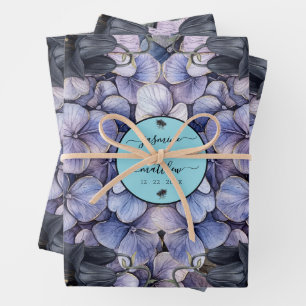 Feuille De Papier Cadeau Noms de Couple Floral Noir Classique Mariage