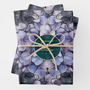 Feuille De Papier Cadeau Noms de Couple Floral Noir Classique Mariage