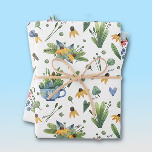 Feuille De Papier Cadeau Noms WP   3 Florales colorées 19x29 Aquarelles