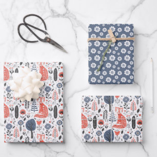 Feuille De Papier Cadeau Nordic Folk Art Fox