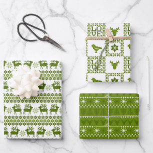Feuille De Papier Cadeau Nordic Vacances Motif Vert & Blanc