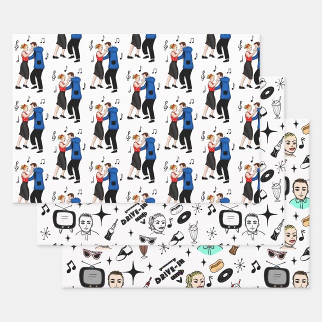 Feuille De Papier Cadeau Nostalgic Retro 1950's Style (Lot)