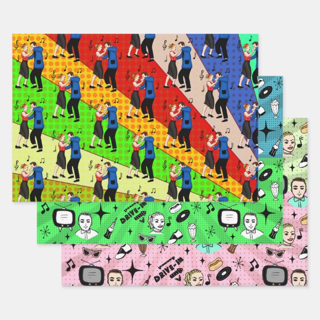 Feuille De Papier Cadeau Nostalgic Retro 1950's Style (Lot)