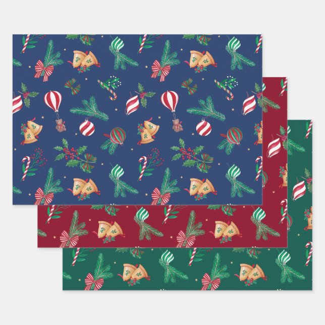 Feuille De Papier Cadeau Nostalgique Noël Nounours Baubles Holly Bows (Lot)