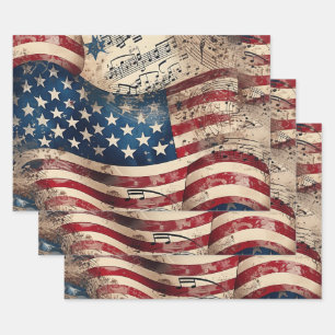 Feuille De Papier Cadeau Note de musique vintage Patriotic American Flag