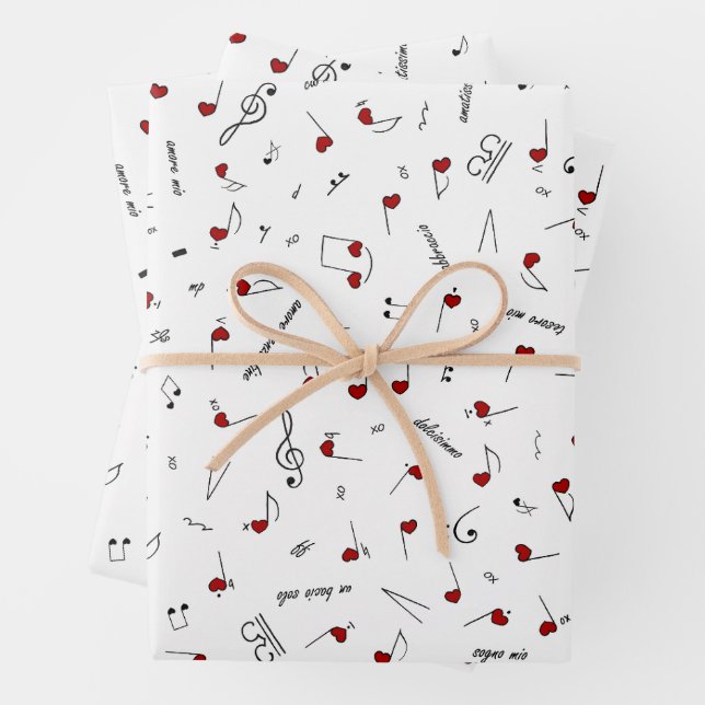 Feuille De Papier Cadeau Notes d'amour Cœur rouge Notation musicale (En situation)