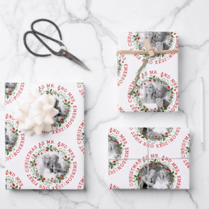 Feuille De Papier Cadeau Notre premier Noël en tant que M. et Mme trois pho