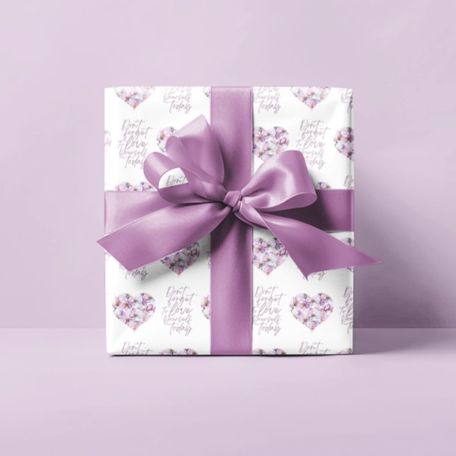 Feuille De Papier Cadeau N'oubliez pas de vous aimer aujourd'hui envelopper (Encourage self love this Valentine's Day with these cherry blossom wrapping paper sheets! )