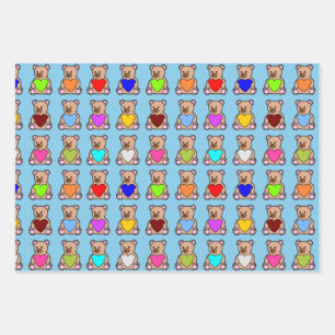 Feuille De Papier Cadeau Nounours du coeur bleu