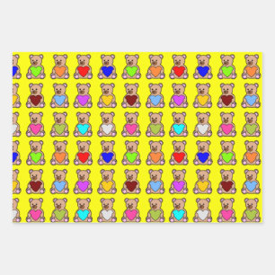 Feuille De Papier Cadeau Nounours du coeur jaune