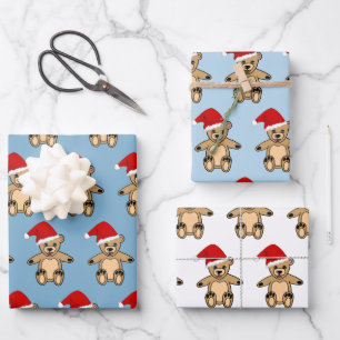 Feuille De Papier Cadeau Nounours en peluche avec un chapeau de Père Noël B