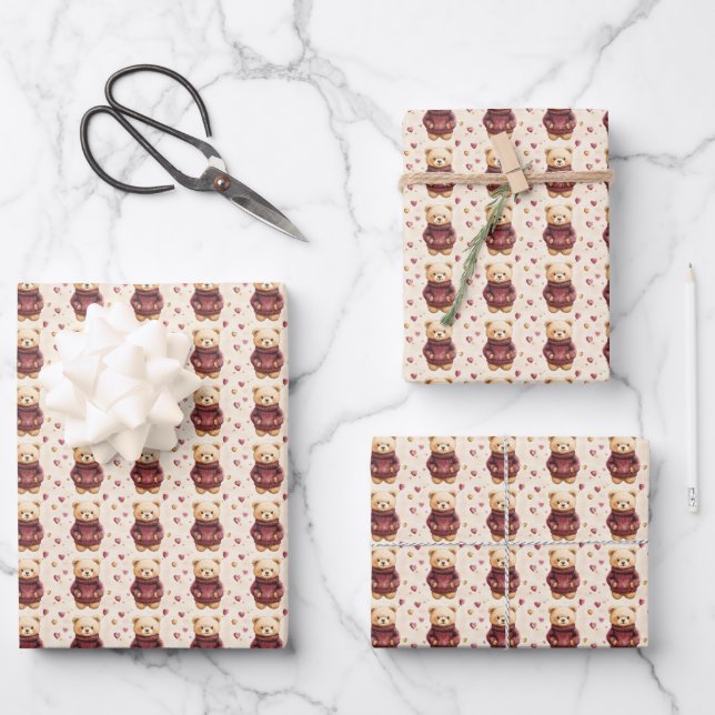 Feuille De Papier Cadeau Nounours en pulls (Recto)