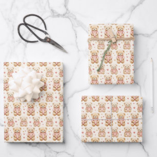 Feuille De Papier Cadeau Nounours en pulls roses