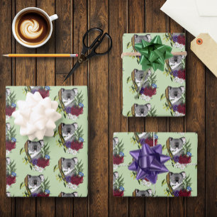 Feuille De Papier Cadeau Nounours Koala Mignon Vert Flore Faune Australienn