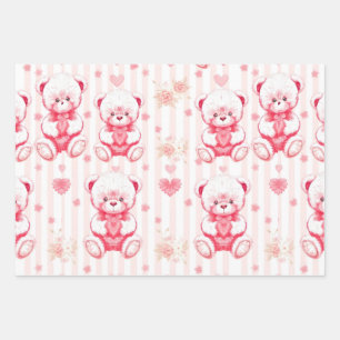 Feuille De Papier Cadeau Nounours ours en peluche tenant des coeurs 