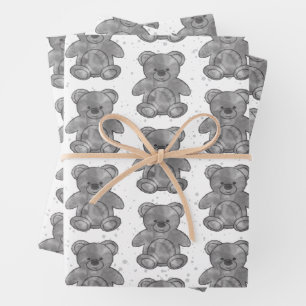 Feuille De Papier Cadeau Nounours Ourson en peluche noir et blanc personnal
