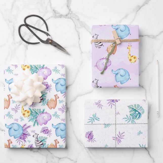 Feuille De Papier Cadeau Nourrissons Safari Nourrissons Papiers à enveloppe (Recto)