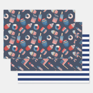 Feuille De Papier Cadeau Nourriture américaine rouge blanc bleu pour pique-