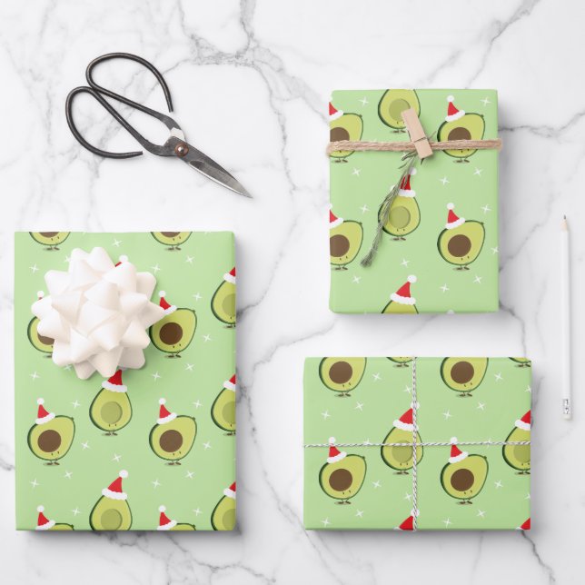 Feuille De Papier Cadeau Nourriture mite Santa Hat Avocado Noël (Recto)