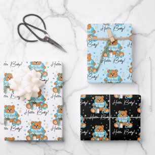Feuille De Papier Cadeau Nouveau bébé ou Baby shower Ours bleu Teddy