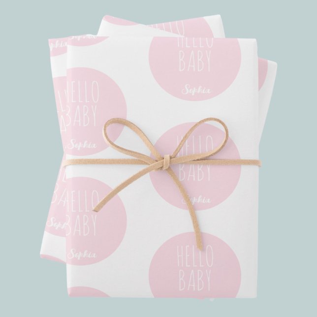 Feuille De Papier Cadeau Nouveau bébé rose moderne simple personnalisable (Créateur téléchargé)