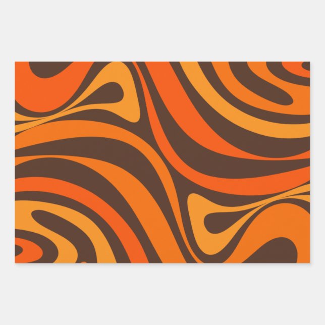 Feuille De Papier Cadeau Nouveau Groove Retro Swirl Abstrait les années 70  (Devant)