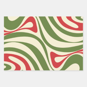 Feuille De Papier Cadeau Nouveau Groove Retro Swirl Noël Motif Abstrait