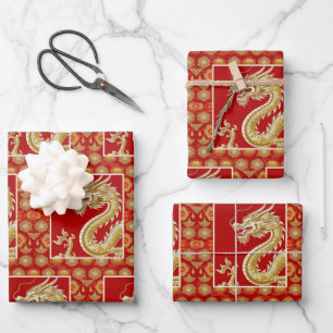 Feuille De Papier Cadeau Nouvelle année chinoise moderne et heureuse, motif
