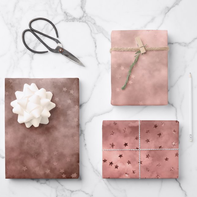 Feuille De Papier Cadeau Nuage de Nuit Rose Doré (Recto)