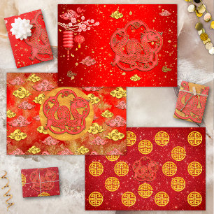 Feuille De Papier Cadeau Nuage propice rouge or Dragon du zodiaque chinois